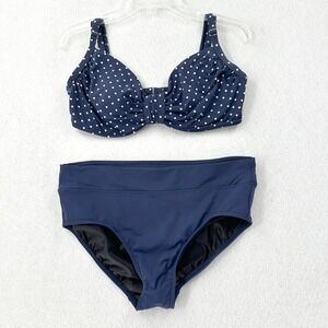 Lands End Navy Blue Polka Dot Bikini Top & SWIM‎ BOTTOM Pinup Size 12